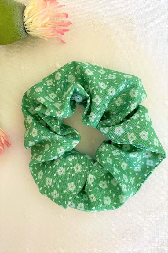 Green Flowers Scrunchie