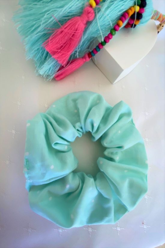 Light Aqua Polkadot Scrunchie