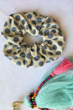 Cream and Grey Polkadot Scrunchie