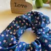 Navy and White Flowers Scrunchie