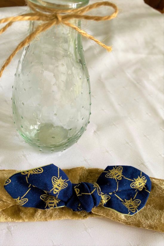 Baby Headband Gold and Navy Bees - Image 3