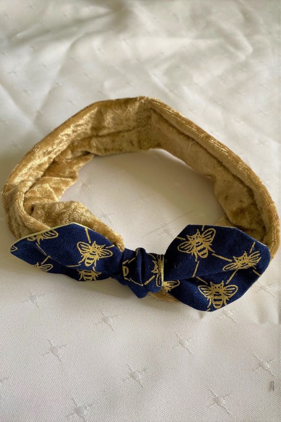 Baby Headband Gold and Navy Bees - Image 2