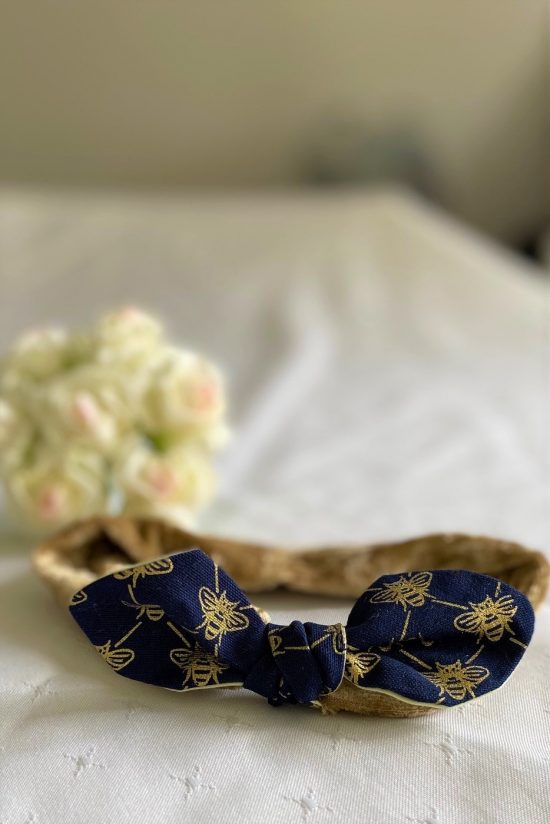 Baby Headband Gold and Navy Bees