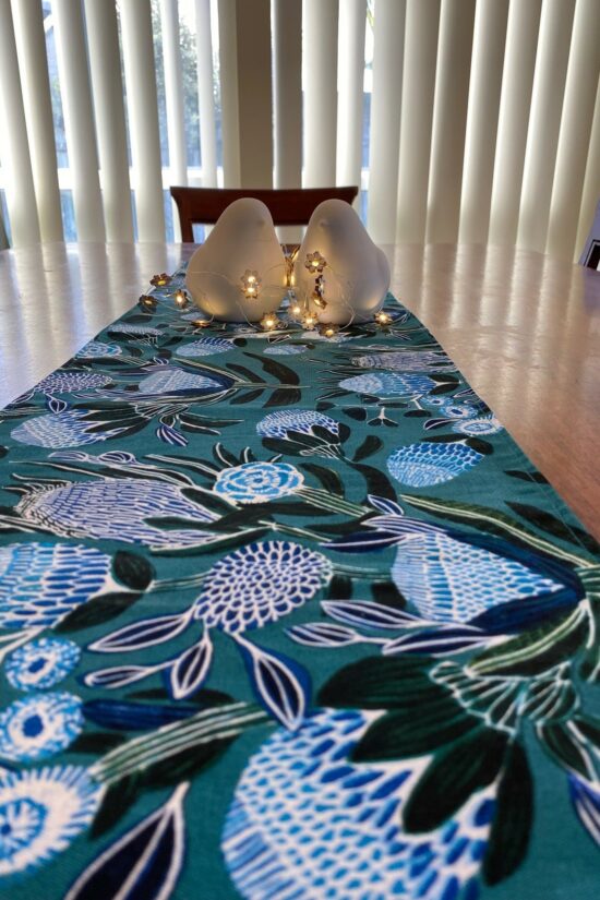 Table Runner Blue Green Wildflowers