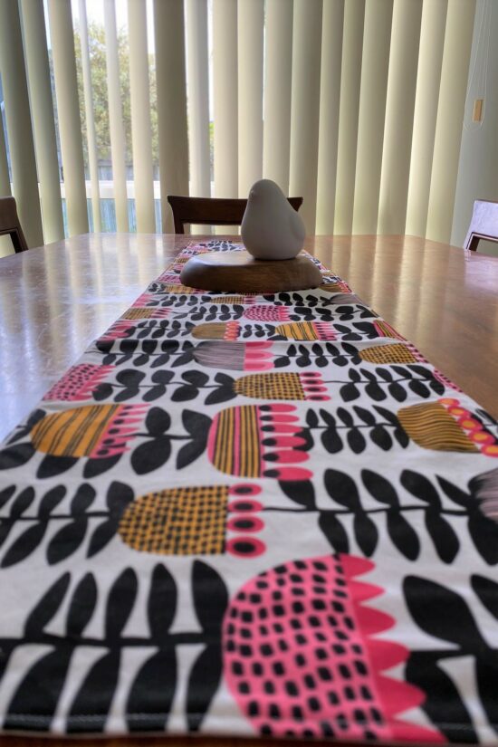 Table Runner Black and White Wildflowers